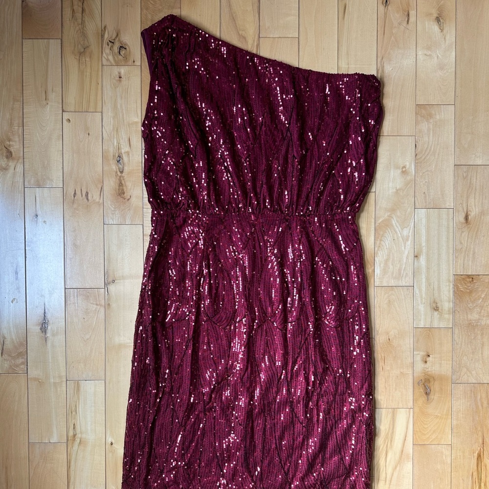Deep Maroon Sequin One-Shoulder Dress - XL